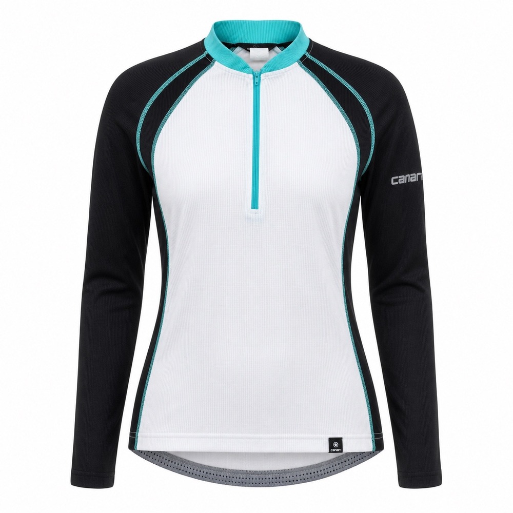 Canari Cycling Jersey Womens L Black White Long Sleeve 1/4 Zip 3-Pocket Bike Top